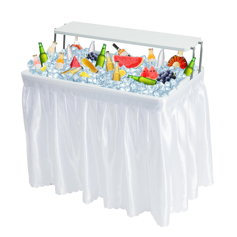 Real Relax Two-Tier Portable Cooler Table Fill and Chill Desk Beverage White - Like New