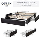 Allewie Queen Size Platform Bed Frame with 3 Storage Drawers, Faux Leather - Like New