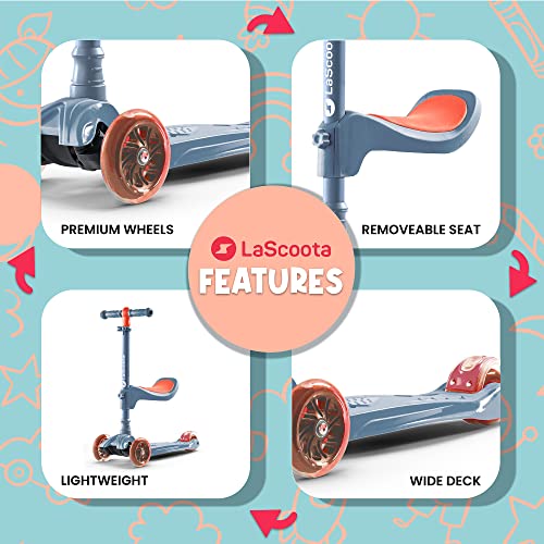 LASCOOTA 2-IN-1 KIDS KICK SCOOTER, REMOVABLE SEAT, 3 LED LIGHTED WHEELS - Like New