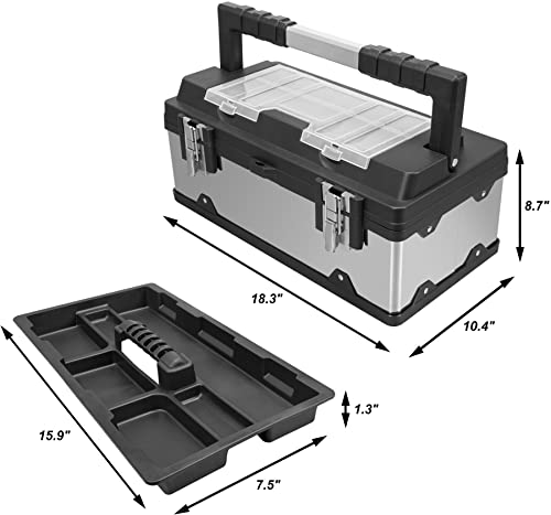 Torin 19" Tool Box Storage Organizer Stainless Steel&Plastic Portable Box -Black - Like New
