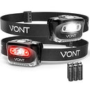 VONT LED HEADLAMP [BATTERIES INCLUDED, 2 PACK] IPX5 WATERPROOF - BLACK - Like New
