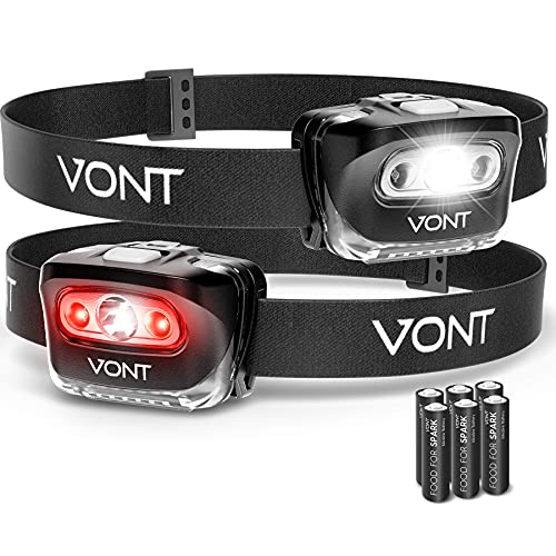 VONT LED HEADLAMP [BATTERIES INCLUDED, 2 PACK] IPX5 WATERPROOF - BLACK - Like New