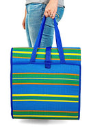 Camco 9' x 12' Handy Mat with Strap - Blue, Green, and Yellow Striped Pattern - Brand New