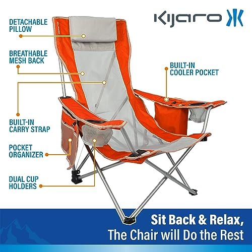 KIJARO BEACH SLING CHAIR WITH COOLER POCKET VARIOUS COLORS FIJI SUNSET ORANGE - Like New