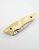 DREVNI STEEL Vetus Folding Pocket Knife Damascus Camel Bone Handle - Gold Like New