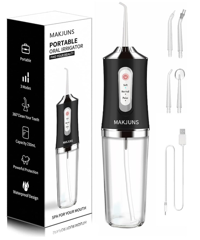 MAKJUNS MK-BLACK Water Dental Flosser 3 Modes 4 Jets Rechargeable Black Like New