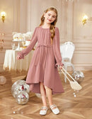 Arshiner Girls Long Sleeve Dress Fashion High Low Flowy Swing Semi Formal - Like New