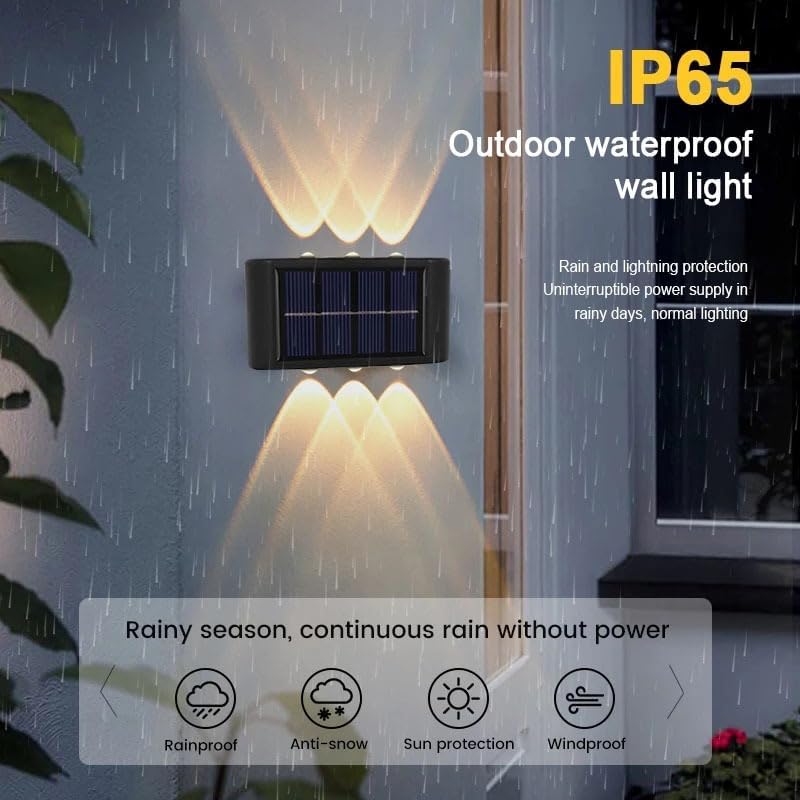 LED SOLAR WALL LAMP SOLAR WALL LIGHT OUTDOOR FENCE LIGHTS UP (WARM WHITE) 2PCS - Like New