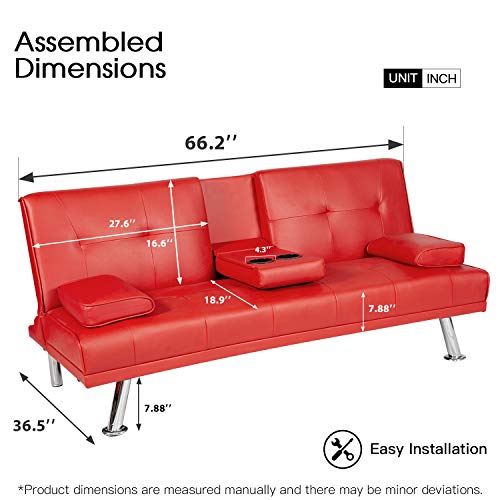 MOOSENG FUTON SETS BLACK CONVERTIBLE SOFA BED WITH ARMREST RECLINER COUCH RED - Like New