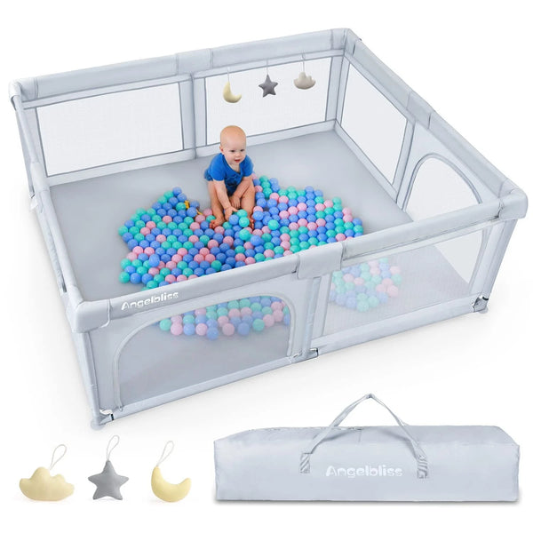 ANGELBLISS BABY PLAYPEN LARGE BABY PLAYARD INDOOR & OUTDOOR KIDS 79X63IN - GRAY - Like New