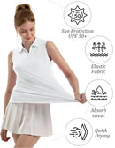FKEEP WOMEN'S SLEEVELESS POLO GOLF TENNIS SHIRT V-NECK WITH COLLAR - S - WHITE - Brand New