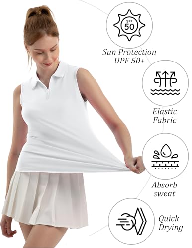 FKEEP WOMEN'S SLEEVELESS POLO GOLF TENNIS SHIRT V-NECK WITH COLLAR - S - WHITE - Brand New
