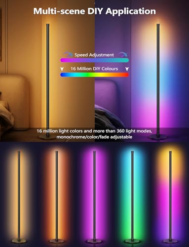 TSANHOO 2 In 1 Dimmable Floor Lamp, Smart Corner LED - Black - Like New