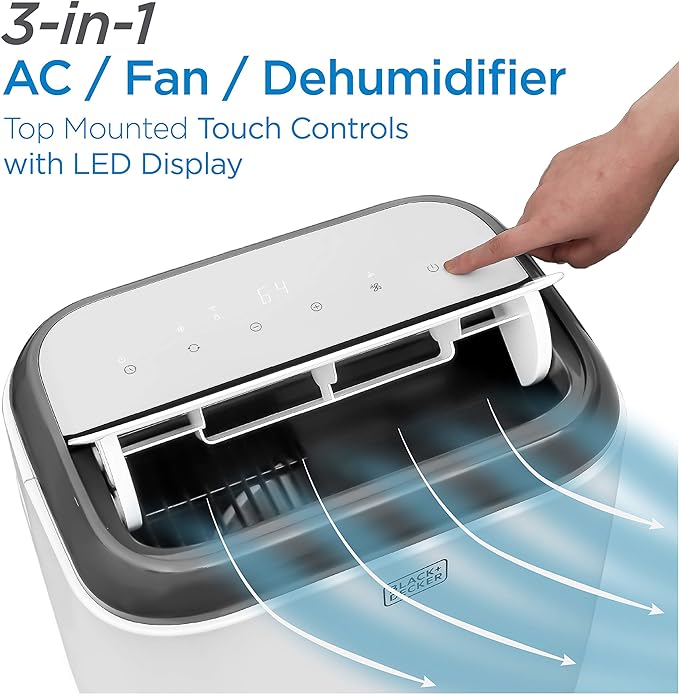 BLACK+DECKER 8,000 BTU Portable Air Conditioner Remote Control BPP05WTB - White - Like New