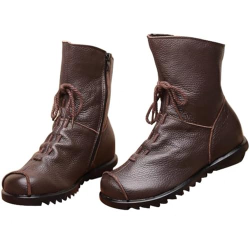 MADE IN ITALY WOMEN'S LEATHER CASUAL SOFT FLAT BOOTS FUR LINED SIZE 10 BROWN - Like New