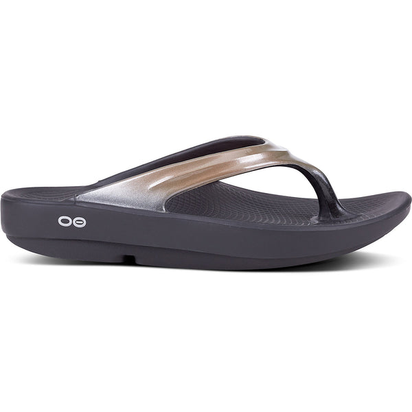 OOFOS WOMEN'S OOLALA LUXE RECOVERY SANDALS BLAK/BROWN WOMEN 9 - BLACK/BROWN - Like New