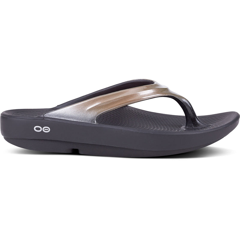 OOFOS WOMEN'S OOLALA LUXE RECOVERY SANDALS BLAK/BROWN WOMEN 9 - BLACK/BROWN - Like New