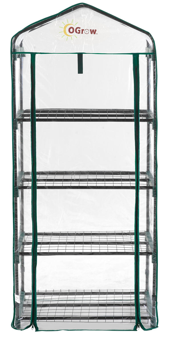 OGROW MINI PORTABLE GREENHOUSE WITH COVER AND 4 TIER SHELVES OG2719-4T - CLEAR - Like New