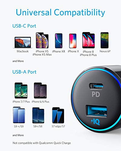 ANKER USB C CAR CHARGER, 42W POWERDRIVE SPEED+ DUO, WITH 30W POWERED BY ANKER - Like New