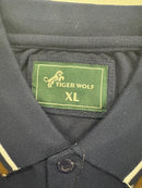 TIGER WOLF 3 BUTTON POLO SHIRT - SIZE: MEN XL - NAVY/WHITE/BROWN - Brand New