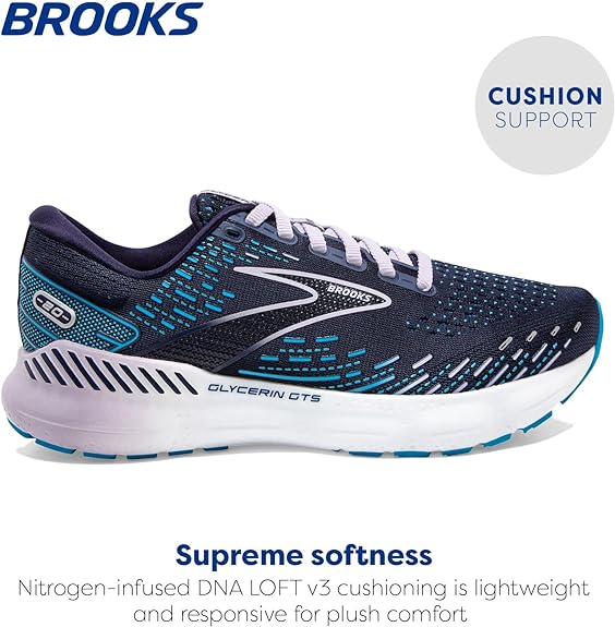 Brooks Women's Glycerin GTS 20 Running Shoe PEACOAT/OCEAN/PASTEL LILAC Size 8.5 - Like New