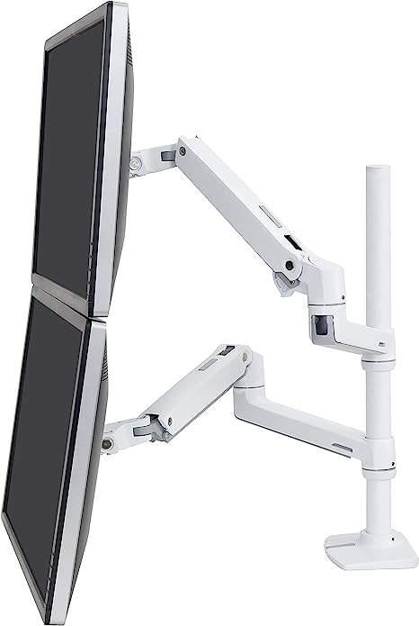 Ergotron LX Vertical Stacking Dual Monitor Arm 2 Monitors 45-509-216 - White Like New