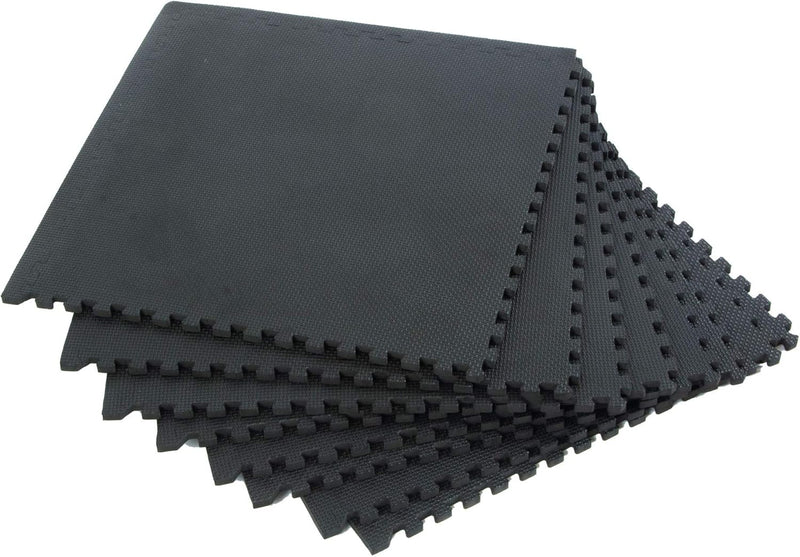 BODYTECH PUZZLE EXERCISE MAT INTERLOCKING FOAM TILE MATS 18X18X½ THICK 8 - BLACK - Brand New