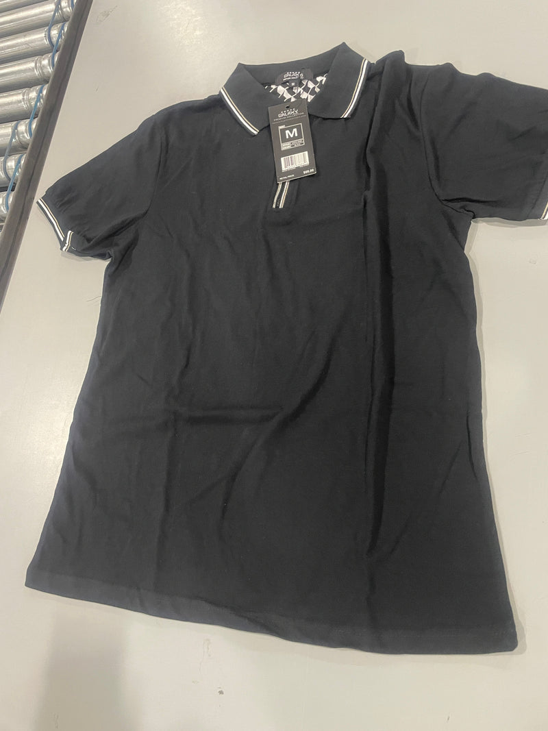 GALAXY BY HARVIC MEN’S MODERN FIT POLO SHIRT WITH ZIP PLACKET, SIZE: M - BLACK - Brand New
