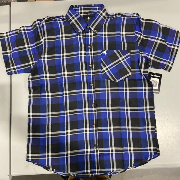BLACK HORSE MEN'S WOVEN PLAID SHIRT SMALL - BLUE/LIGHT BLUE/VIOLET/BLACK/WHITE - Brand New