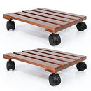 ALLADINBOX Plant Caddy 2 Set 12" Wooden Heavy Duty Plant Stand Lockable Wheels - Like New
