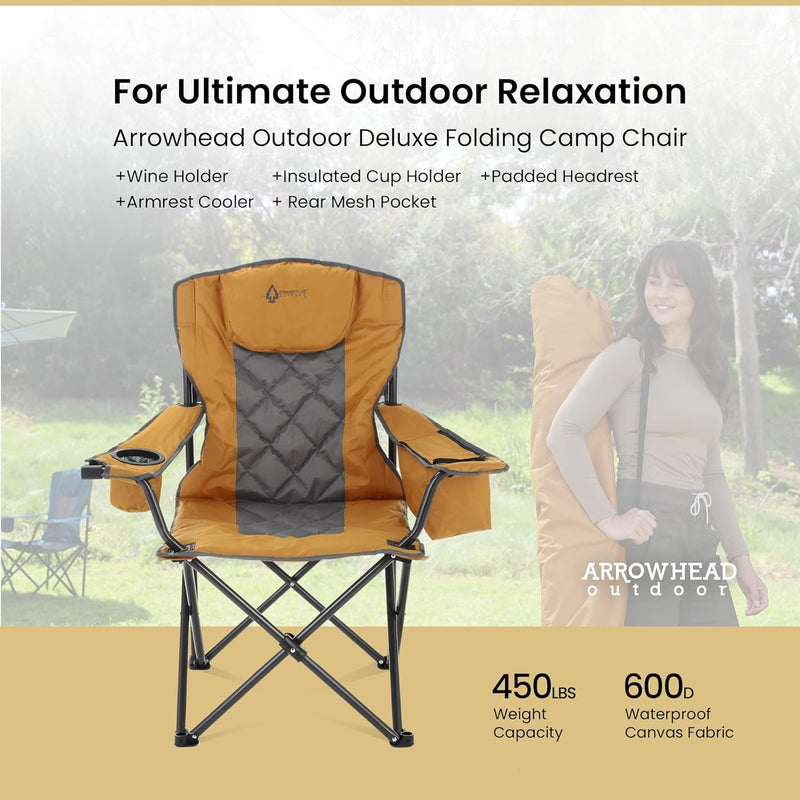 ARROWHEAD OUTDOOR PORTABLE FOLDING CAMPING QUAD CHAIR KKS0335U - TAN - Like New