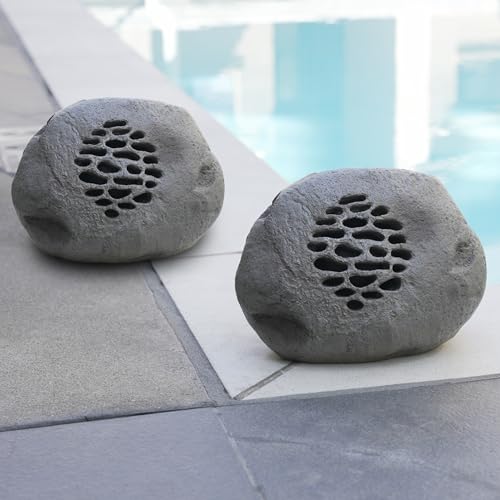 ALPINE CORPORATION QLP952SLR-GR-2 SOLAR BLUETOOTH ENABLED ROCK SPEAKER - GRAY - Like New