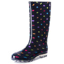 landchief Women's Knee High Rain Boots PVC Waterproof Size: 8 - Black/Polka Dots - Like New