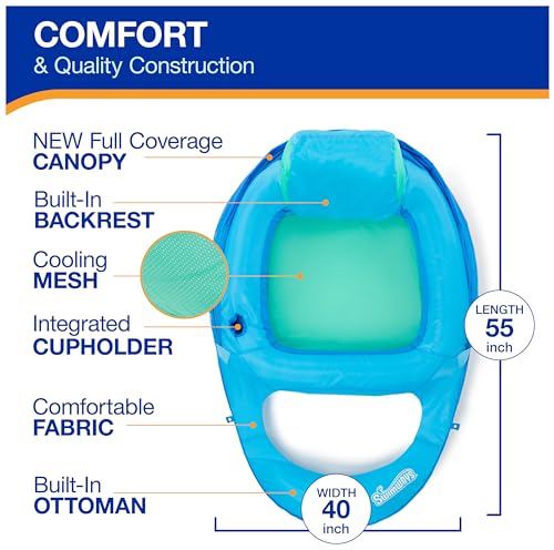 SwimWays Spring Float Premium Recliner Canopy Pool Lounger 6069457 - Sky Blue - Like New