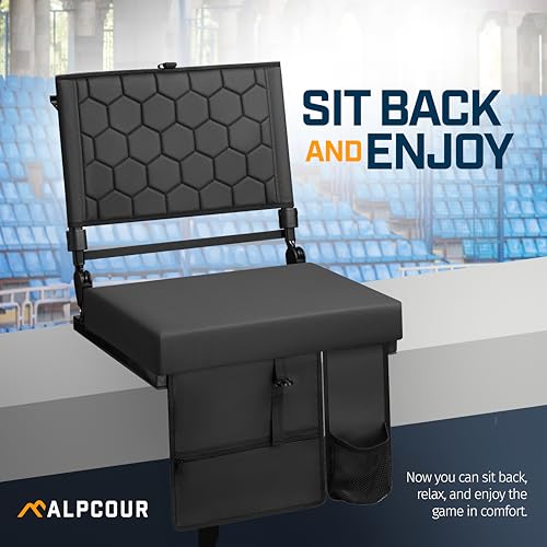 ALPCOUR EXTRA WIDE FOLDING RECLINING STADIUM SEAT BACK SUPPOT 21" WIDE - BLACK - Like New