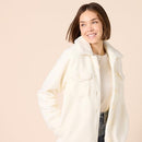 AMAZON ESSENTIALS OVERSIZED TEDDY SHERPA SHIRT JACKET WOMEN SMALL CREAM - Brand New