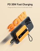 VEEKTOMX PD 30W Power Bank Fast Charging with Built-in USB C Cable - Yellow - Like New