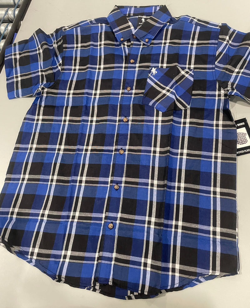 BLACK HORSE WOVEN PLAID SHIRT - SIZE MENS L - BLUE/LIGHT BLUE/VIOLET/BLACK/WHITE - Brand New