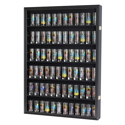 DISPLAYGIFTS LARGE 144 SHOT GLASS DISPLAY CASE RACK CABINET HOLDER - BLACK - Like New