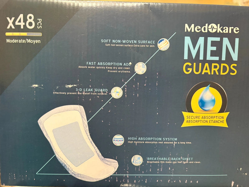 MEDOKARE MED KARE MEN GUARDS 48 COUNT MAXIMUN PROTECTION FOR LARGER SURGES - Brand New