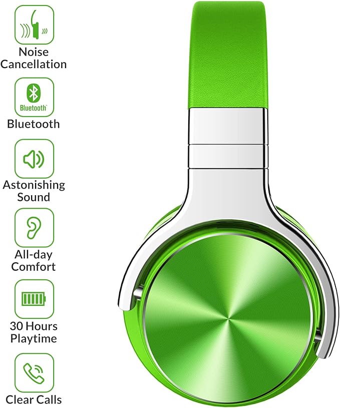 Silensys E7 Pro Active Noise Cancelling Headphones Bluetooth Headphones - GREEN Like New