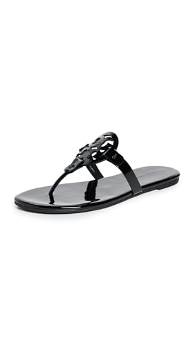 90872 TORY BURCH WOMEN MILLER EMBELLISHED SANDALS PERFECT BLACK PATENT SIZE 7 Like New