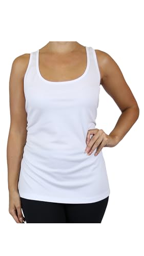 Galaxy by Harvic Womens Moisture Wicking Racerback Tagless Polyester Tops White - Brand New