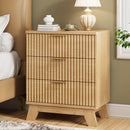 Fluted Nightstand, 24" Wide Side Table with 3 Large Storage Drawers - Like New