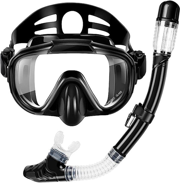 Zipoute Snorkel Dry Top Snorkeling Gear for Adults Panoramic Anti-Leak - BLACK Like New