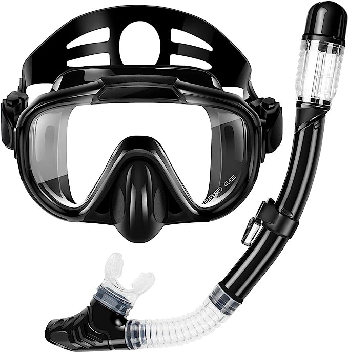 Zipoute Snorkel Dry Top Snorkeling Gear for Adults Panoramic Anti-Leak - BLACK Like New