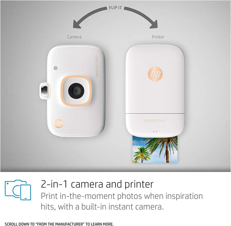 HP Sprocket 2-in-1 Portable Photo Printer & Instant Camera - White Like New