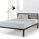 MELLOW 14 HEAVY DUTY METAL PLATFORM BED W/HEADBOARD/WOODEN SLAT SUPPORT - BLACK - Like New