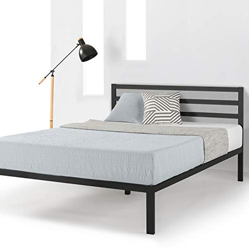 MELLOW 14 HEAVY DUTY METAL PLATFORM BED W/HEADBOARD/WOODEN SLAT SUPPORT - BLACK - Like New