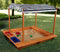 KidKraft Outdoor Covered Wooden Sandbox with Bins and Striped Canvas Canopy - Like New